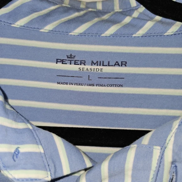 Peter Millar, Men's Size Large, Blue Striped Polo Shirt - Picture 4 of 7